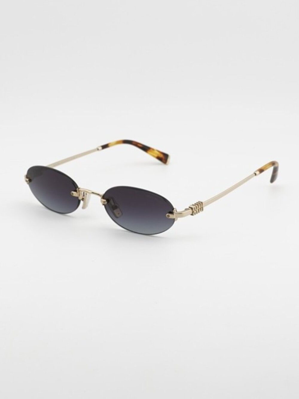 Miu Miu MUA54S ZVN5D1 Sunglasses Gold Oval Rimless Frame, Grey Lenses